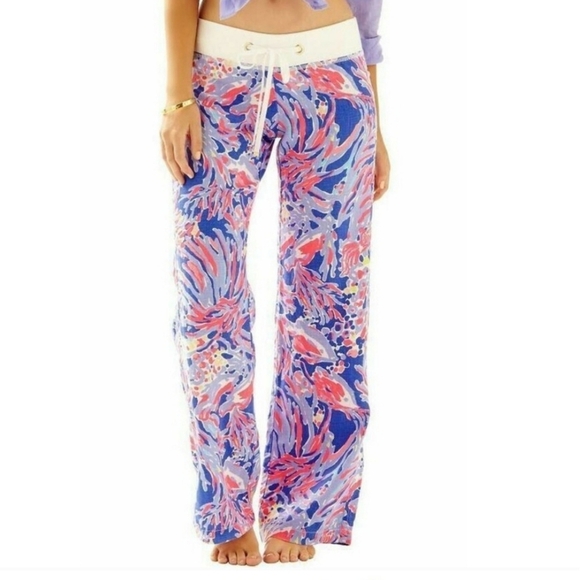 Lilly Pulitzer Womens Small Iris Blue Shrimply Chic Linen The Beach Pant     #88 - Picture 1 of 13